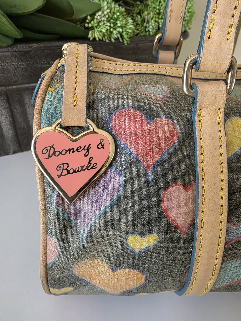 Vintage Dooney & Bourke Crayon Hearts Coated Cotton Bag Coin Purse Set - Picture 4 of 16